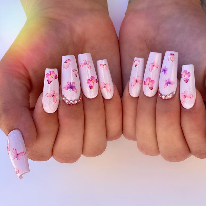Cute White and Pink Coffin Nails