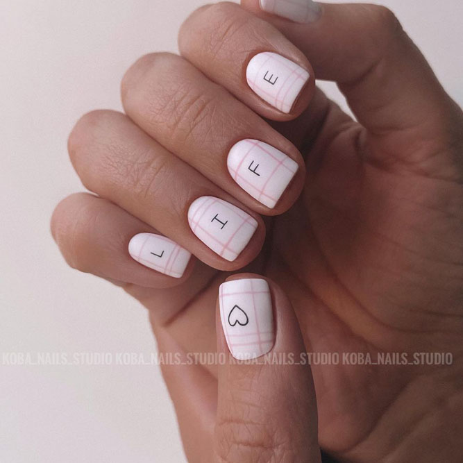 Pink and White Nails with Geometric