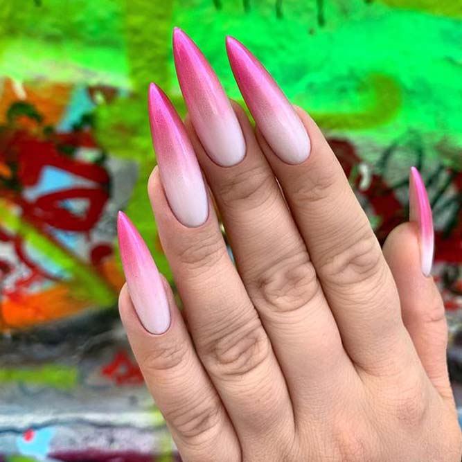 Pink and White Long Stiletto Nails