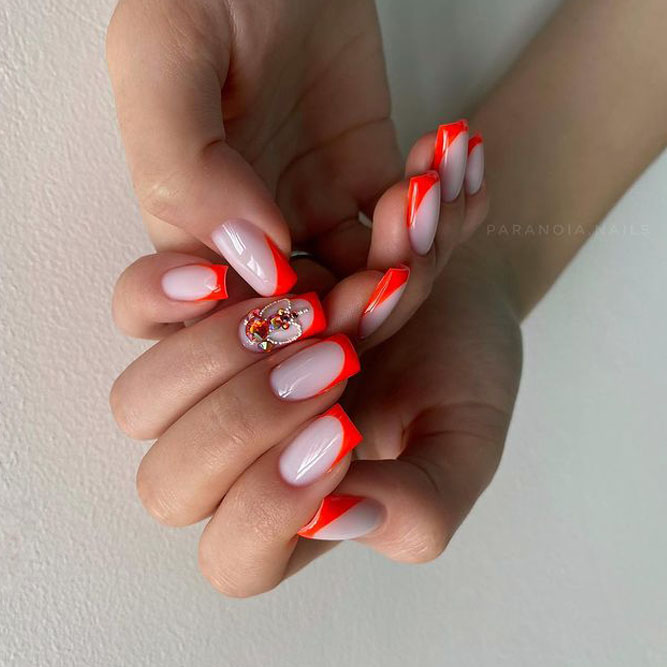 Red Acrylic Nails with Stones