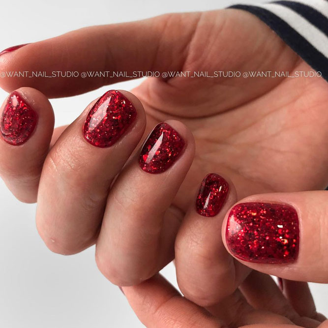 Glittery Short Red Nails