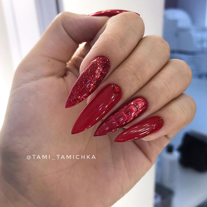 Glittery Red Acrylic Nails