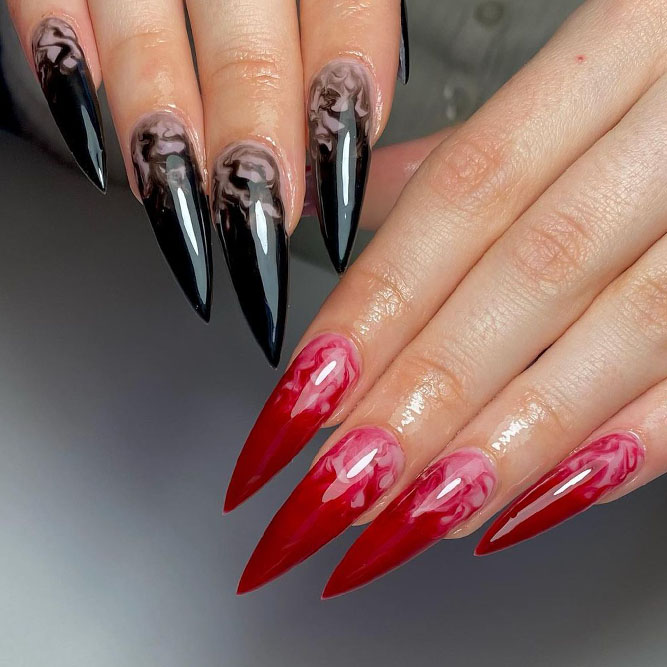 Black and Red Stiletto Nails