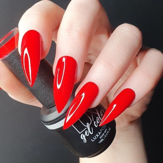 Glossy Red Acrylic Nails for Everyday