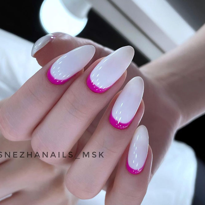 Hot Pink Reverse French Nails