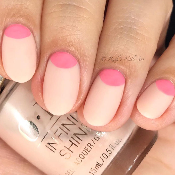 Matte Pink Reverse French Nails