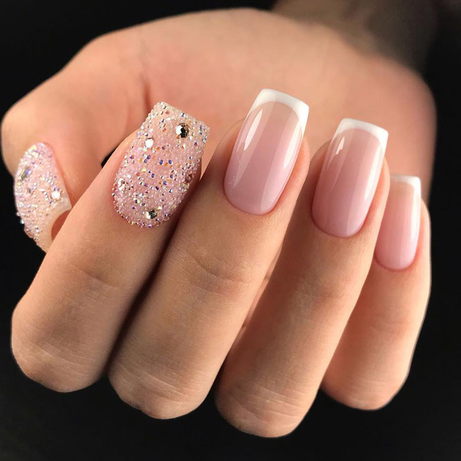 Classic French Nail Art With Stones