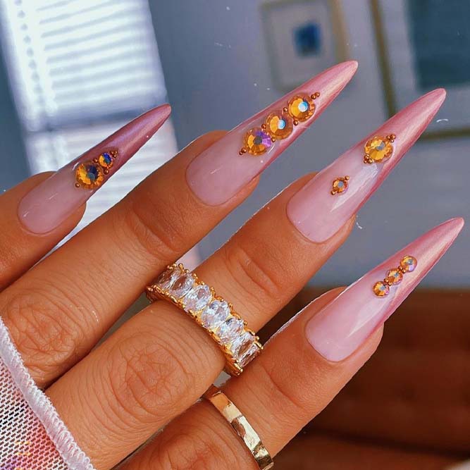 Rose Gold Nails With Rhinestones