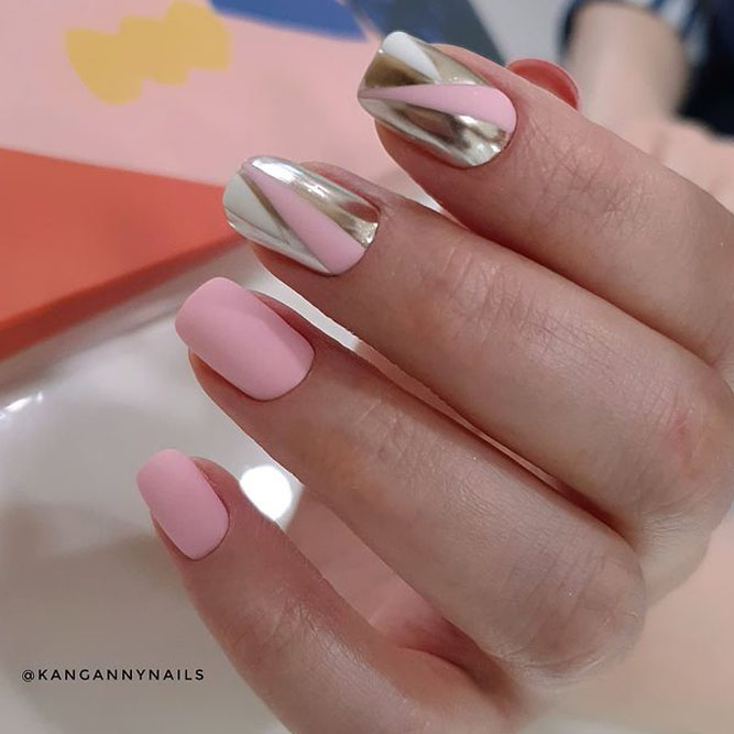 Matte Blush Pink Nails with Foil