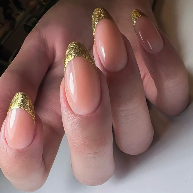 Gold Glitter French Nails