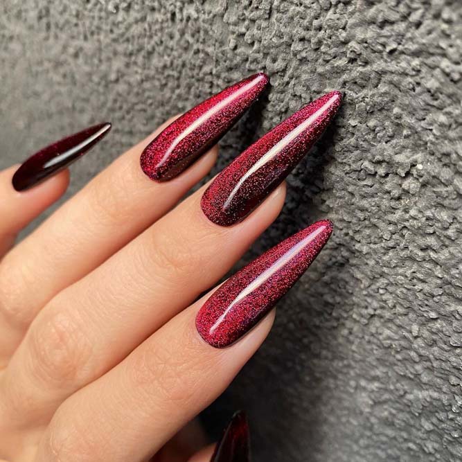 Long Nails Designs In Burgundy Colors