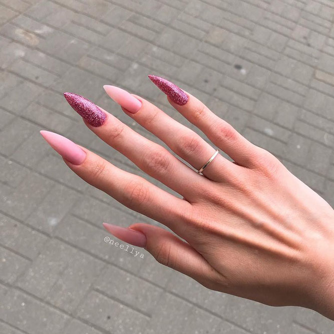 Stiletto Mauve Nails With Sparkles