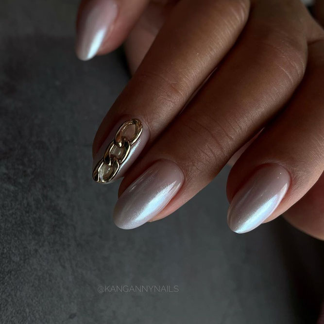 Nude Nails Designs with Gold Accent