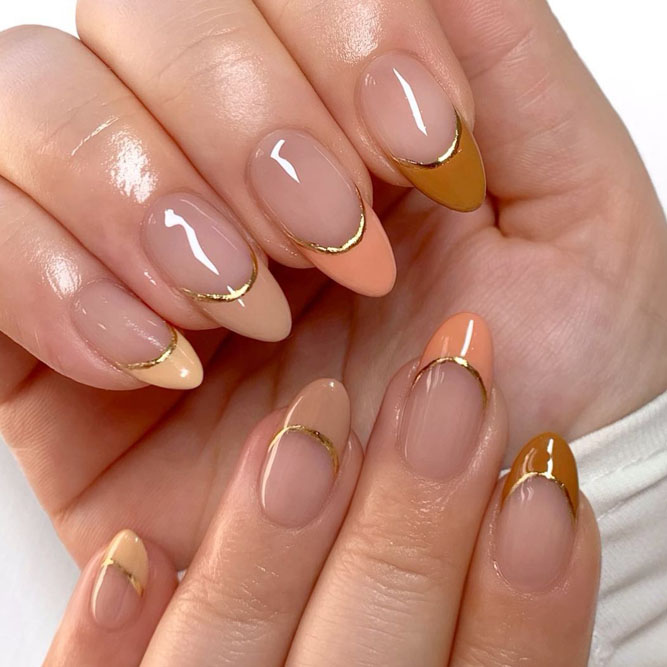 Golden Nails with Beige Shades