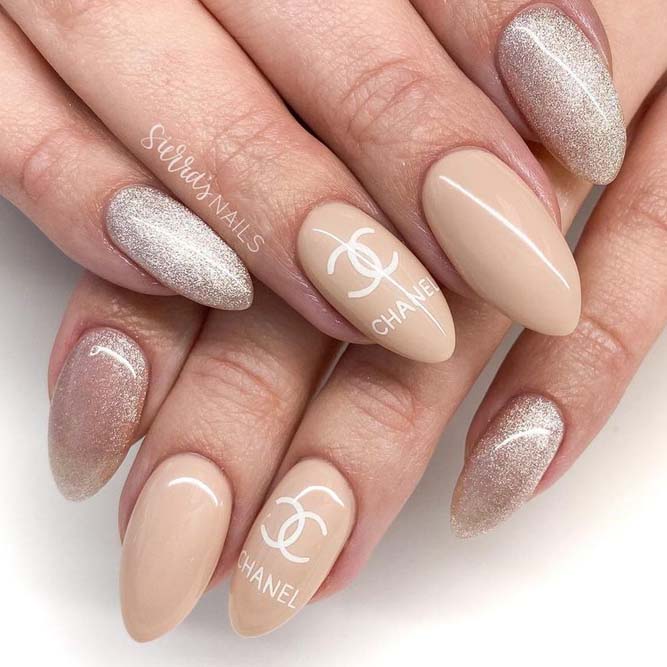 Nude Nails with Gold Glitter