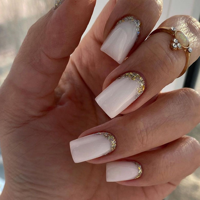 Nude and Gold Nails with Glitter