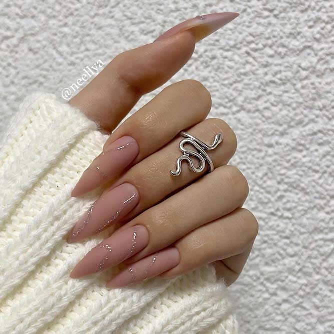 Gold and Nude Long Nails
