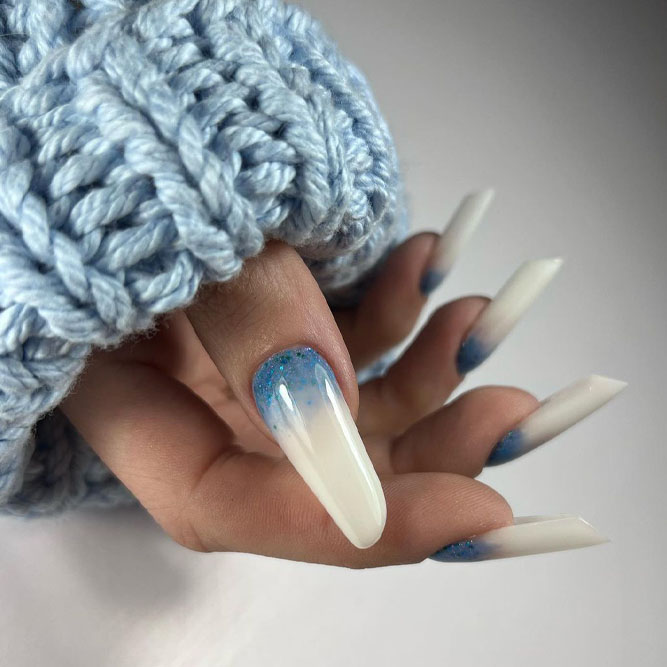 Blue Glitter Ombre Nails Art