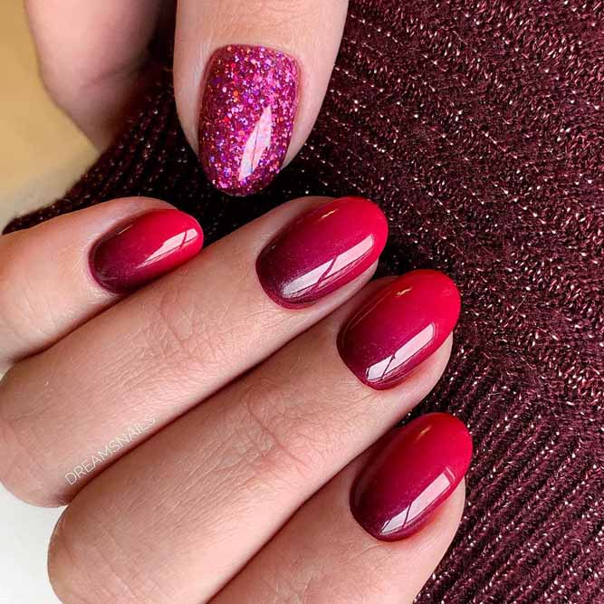 Ombre Glitter Nails In Classic Red