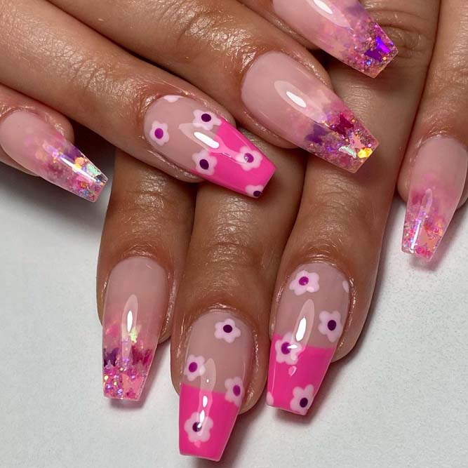 Ombre Glitter Nails Designs In Pink