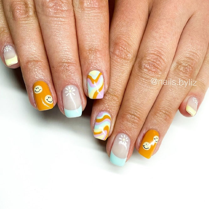 Square Nails with Floral Designs