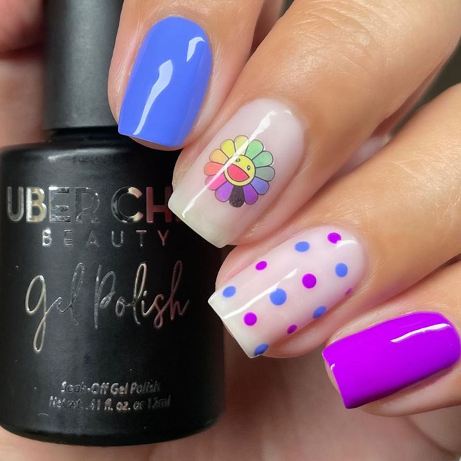 Colorful Flowers for Square Nails