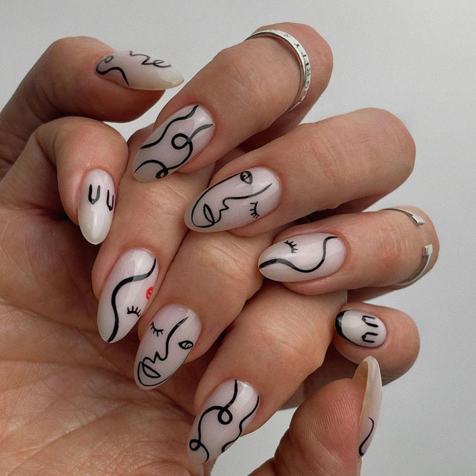 Abstract Black and White Nails