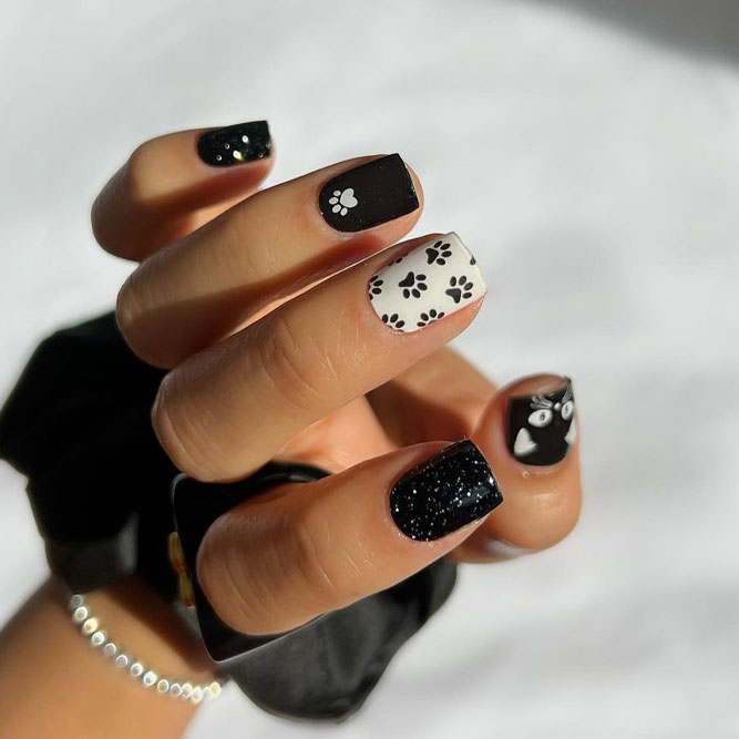 Cat White and Black Nail Designs