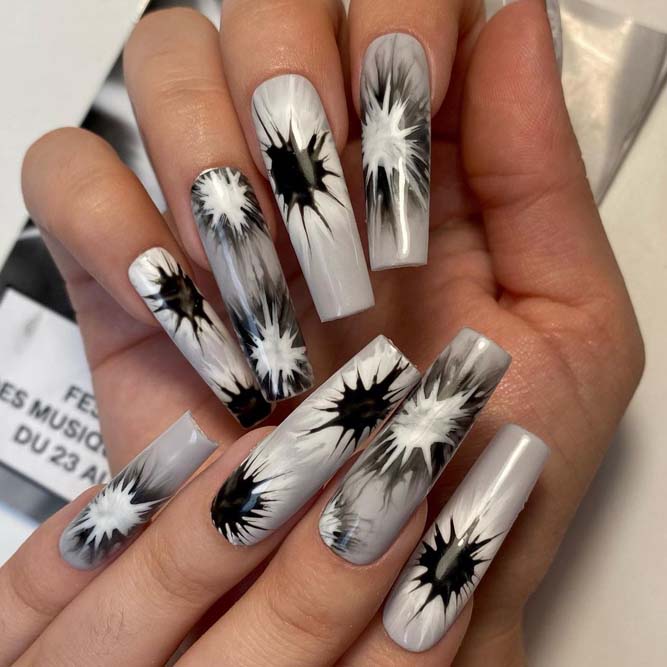 Super Long Black and White Nails
