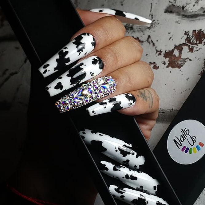 White Coffin Nails with Black Accents