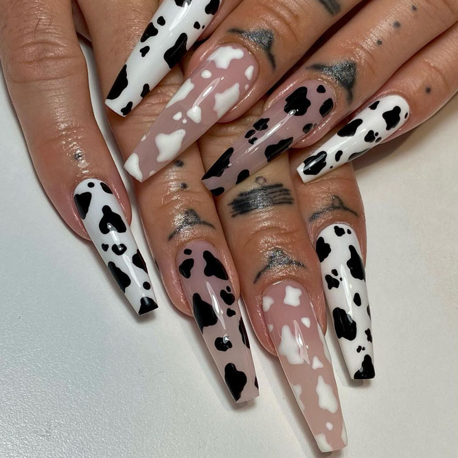 Animal Print on White and Black Nails