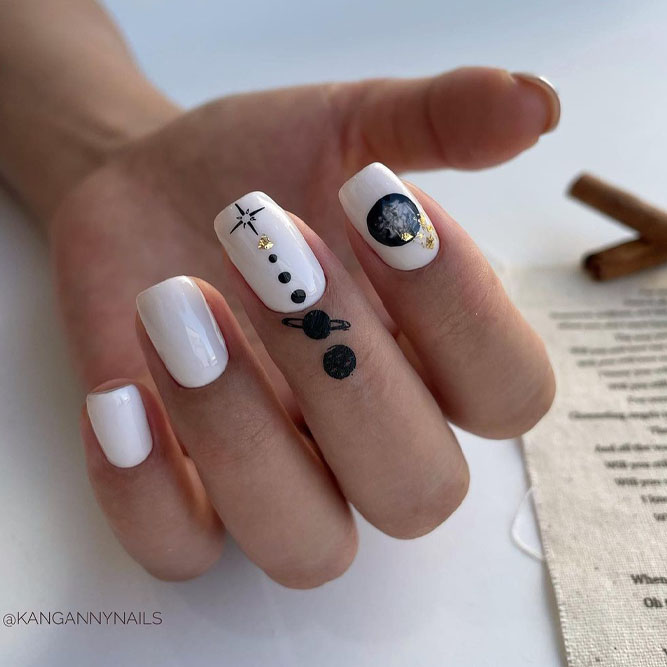 White Nail Designs with Black Accents