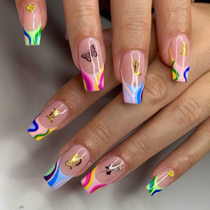 Colorful Long French Tip Nails