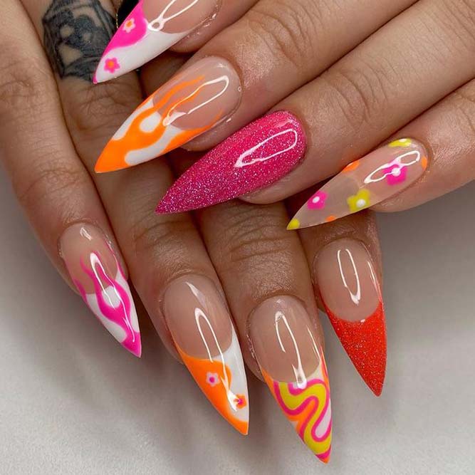 Neon Pink French Tip Nails