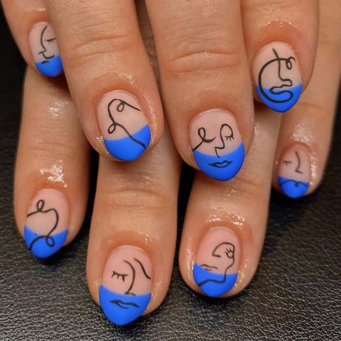 Blue Matte French Nails Designs