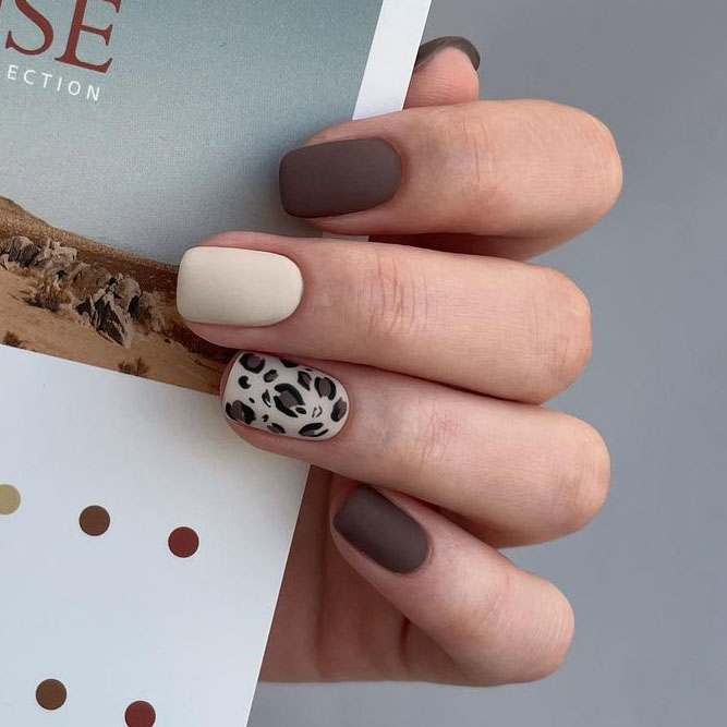 Brown Matte Nails With Any Design