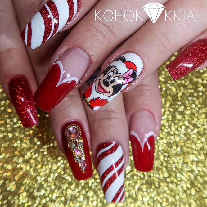 Christmas Minnie Mouse Nails Designs