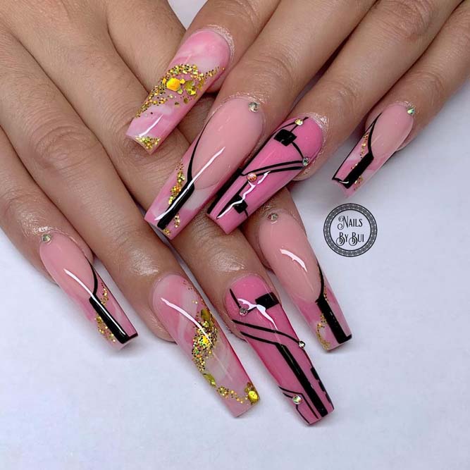 Geometric Pink Nude Nail Designs