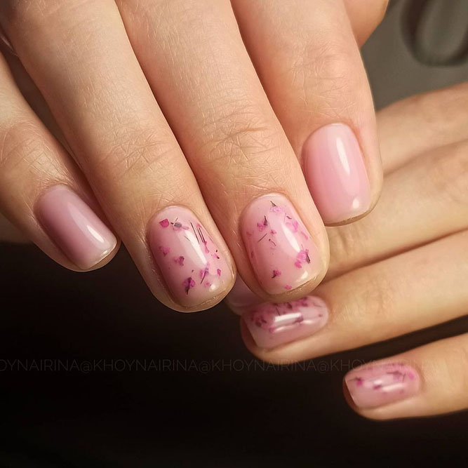 Nude Pink Nails with Flowers