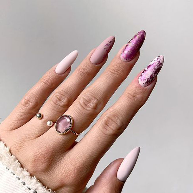 Nude Nails with Rose Gold Foil