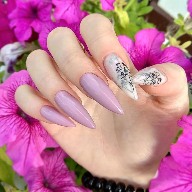 Nude Pink Nails with Flower Nail Art