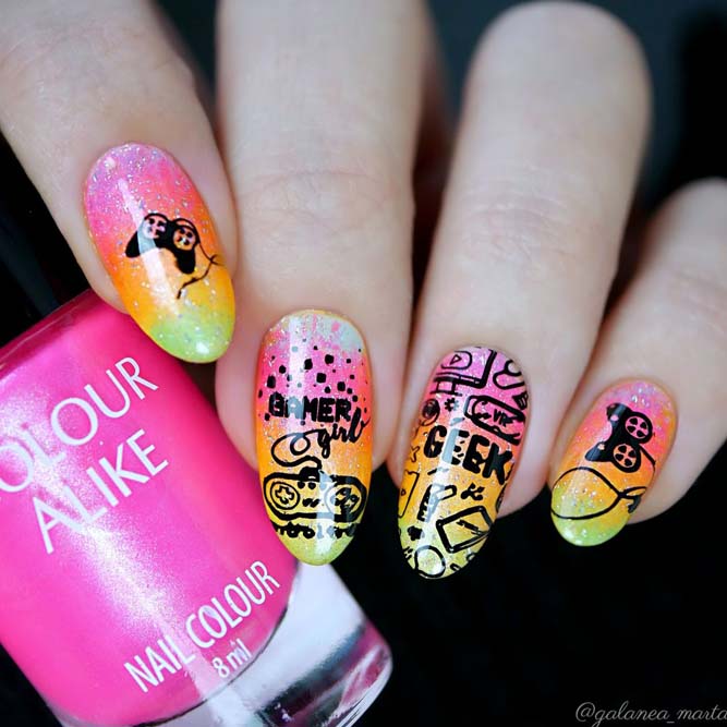 Ombre Nails With Stamping