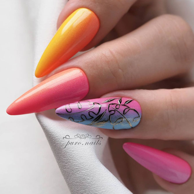 Ombre Nails With Stamping Design