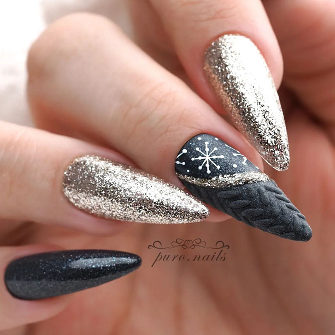 Black Knitted Winter Nail Designs