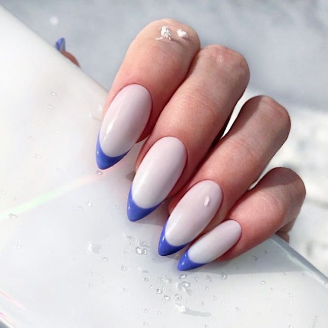 Сlassic Design Blue Tips Almond Nails