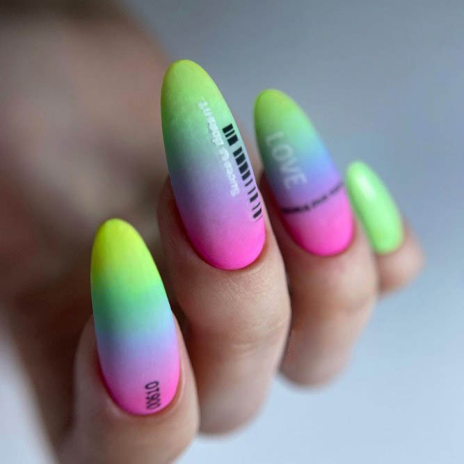 Rainbow Ombre Almond Nails