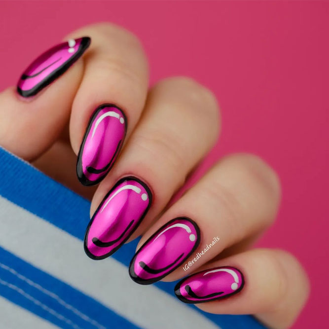 Pink Chrome Design Nails