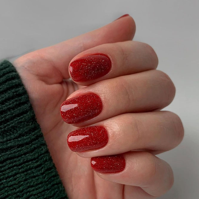 Glittery Red Short Nails