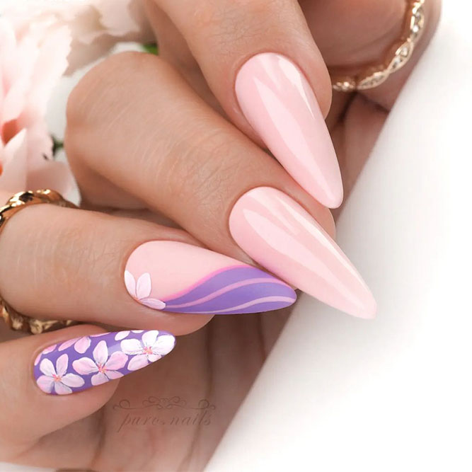 Pink Flowers Easter Manicure