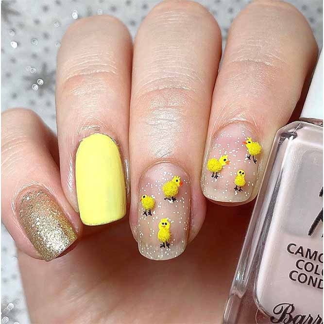 Yellow Chicken Easter Acrylic Nails
